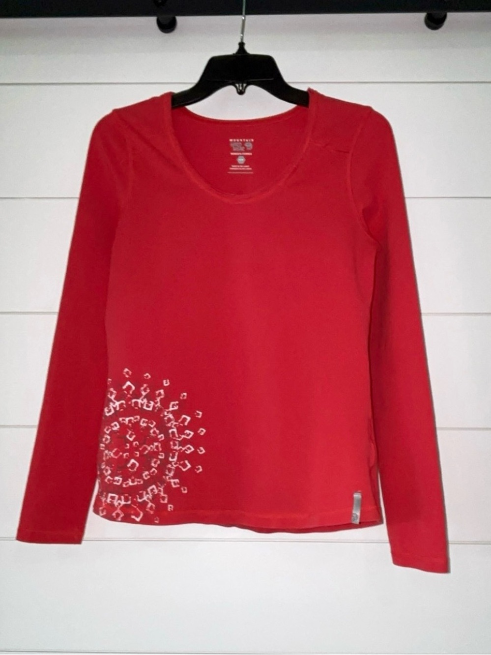 Mountain Hardwear Red Long Sleeve Tee with White Spiral Accent